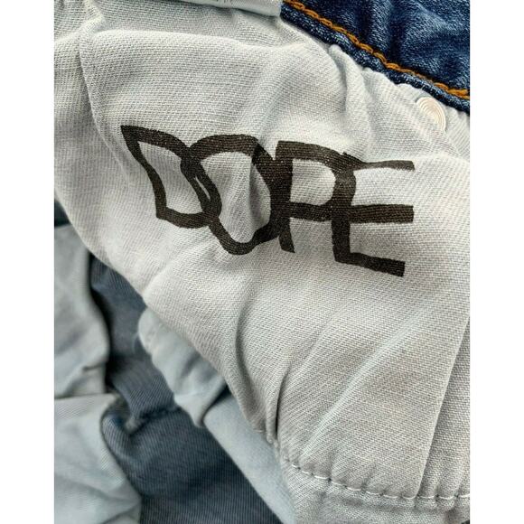 Dope Jeans Women Sz 28 Skinny Acid Wash Distressed Patches Side Leg Zipper Denim - Picture 11 of 12